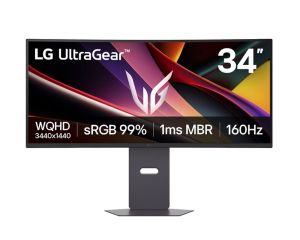 Монитор LG 34G600A-B, 34", UltraGear 21:9 Curved, VA, 1ms MBR, 5ms, WQHD (3440x1440), 160Hz, HDR 10, 4000:1, 300cd/m2, sRGB 99%, Free-sync, NVIDIA G-SYNC Compatible, VRR, HDMI, DP, Speakers 5Wx2, LG Switch, Height, Swivel, Tilt, Black