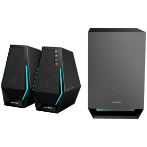 Edifier G1500 MAX 2.1 Audio System, BT V5.3, USB, AUX, 2.5-inch Drivers, 4-inch Subwoofer, RGB Lighting, 30W (RMS), Black