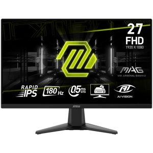 MSI MAG 275F Gaming Monitor, 27" 180Hz, FHD (1920x1080) 16:9, Rapid IPS, 0.5ms, 250nits, 1000:1, 178/178, AMD FreeSync, 1x DP, 2x HDMI, 3Y Warranty