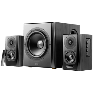Edifier S351DB 2.1 Audio System, BT V5.1, Optical, Coaxial, RCA, 8-inch Subwoofer, 3.5-inch Drivers, 0.75-inch Tweeters, 150W (RMS), Control Knobs and Remote Control, Black