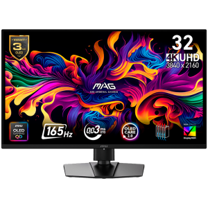 MSI MAG 322UP QD-OLED E16 Gaming Monitor, 31.5" 165Hz, UHD (3840x2160) 16:9, QD-OLED Anti-Reflection, 0.03ms, 250nits, 1500000:1, 178/178, G-SYNC Compatible, DisplayHDR True Black 400, Adjustable Stand, 1x DP, 2x HDMI, 1xType-C, 1xHeadphone out, 3Y