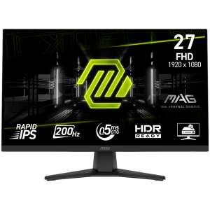 MSI MAG 272F Gaming Monitor, 27" 200Hz, FHD (1920x1080) 16:9, Rapid IPS, 0.5ms, 300nits, 1000:1, 178/178, AMD FreeSync Premium, Tilt, 1x DP, 2x HDMI, 1x Headphone-ou, 3Y Warranty