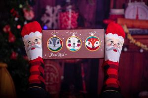 Кутия с 3 чифта Коледни Бамбукови чорапи - Мишка, Заек, Лисица