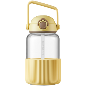 BUYDEEM Pop-Up Straw Glass Bottle, model DG710, color Mellow Yellow