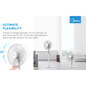 Stand fan, 48W, 40cm, 8 Speeds, 8H timer, LED display, electric control with remote, 3-in-1: Stand/Table/Table+Stand, control panel on rear motor cover, air flow: 41m³/min, noise level: 38-65 dB, Oscillation  85°, Tilting, 41m³/min, sleep mode