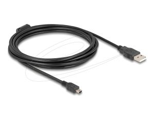 Кабел Delock USB 2.0 мъжко към mini-B USB 2.0  мъжко, двойно екраниран, трансфер до 480 Mb/s, 3.0м,  Черен
