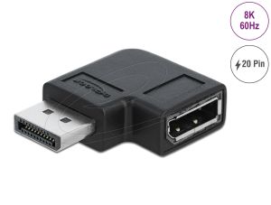 Адаптер Delock 90° DisplayPort 1.4 , 20 pin  мъжко (male) към  DisplayPort 1.4 20 pin женско (female), 8К 7680 x 4320 @ 60 Hz with DSC support