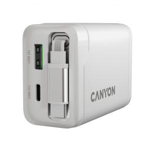 CANYON charger OnCharge 65RC Build-In Cable USB-C 65W 1xPD 1xQC EU White