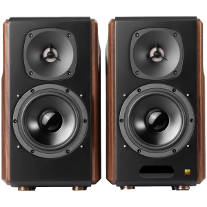 Edifier S2000MKIII Active Bookshelf Speakers, Bluetooth V5.0, Optical, Coaxial, Dual RCA Inputs, Planar diaphragm tweeters and aluminum diaphragm drivers, 130W (RMS), 4 EQ Presets, Control Knobs and Remote Control, Brown