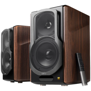 Edifier S2000MKIII Active Bookshelf Speakers, Bluetooth V5.0, Optical, Coaxial, Dual RCA Inputs, Planar diaphragm tweeters and aluminum diaphragm drivers, 130W (RMS), 4 EQ Presets, Control Knobs and Remote Control, Brown