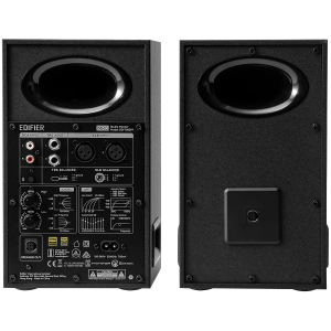 Edifier MR5 Active Studio Monitors (Tri-amped), BT V6.0, Balanced XLR, Balanced TRS, RCA and AUX, which headphone output, 5-inch woofers, 3.75-inch mid-range drivers, and 1-inch silk dome tweeters, 110W (RMS), Room Acoustic Compensation, Black