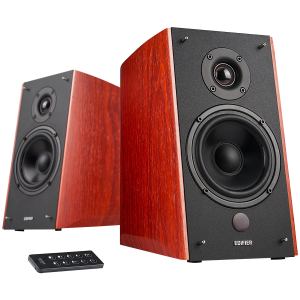 Edifier R2000DB 2.0 Bookshelf Speakers, Bluetooth, 3.5mm to RCA, Optical, 1-inch Tweeters, 5-inch Drivers, 120W (RMS), Control Knobs and Remote Control, Brown