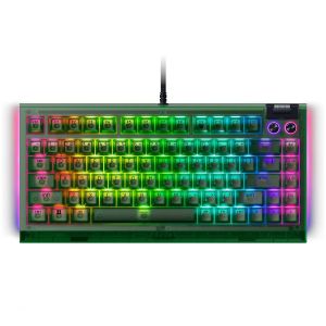 Razer BlackWidow V4 75% Phantom Green Edition, US Layout, Razer Chroma RGB, Hot-swappable Design, Detachable Type C Cable, PCB & Case sound dampening foam, Up to 8,000 Hz polling rate, Doubleshot ABS Keycaps, Magnetic Plush Leatherette
