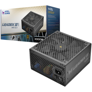 Super Flower Leadex III Gold 1000W ATX 3.1, 80 Plus Gold, Fully Modular, Flat Black Cables, 140mm Fan, 150mmx150mmx86mm, 7 Year Warranty