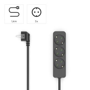 HAMA Разклонител 3гнезда, 1.4м,черен