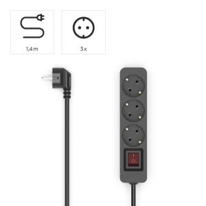 HAMA Разклонител 3гнезда, 1.4м,черен с бутон вкл/изкл