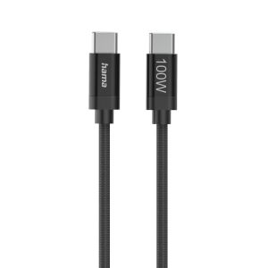 Hama Кабел за зареждане, "Fabric", USB-C - USB-C, 100 W, 1.5 m, Nylon, black