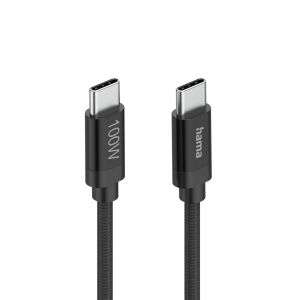 Hama Кабел за зареждане, "Fabric", USB-C - USB-C, 100 W, 1.5 m, Nylon, black