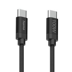 Hama Кабел за зареждане, "Fabric", USB-C - USB-C, 100 W, 1.5 m, Nylon, black