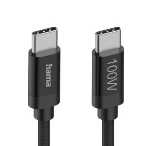 Hama Кабел за зареждане, "Fabric", USB-C - USB-C, 100 W, 1.5 m, Nylon, black