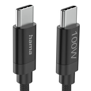 Hama Кабел за зареждане, "Fabric", USB-C - USB-C, 100 W, 3 m, Nylon, black