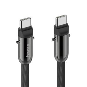 Hama Кабел за зареждане, USB-C, 2 в 1 с връзка за телефон, 1.2 m, черен