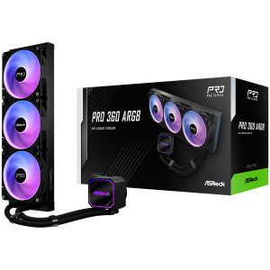 Asrock Pro 360 ARGB, AiO liquid cooler, 360 mm radiator, AM5, AM4, LGA1851, LGA1700, 90-APRA36-BAAGA6, Black, 6Y