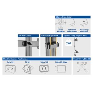 ACT Стойка за 2 бр мониторa 27" с регулиране на височината