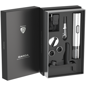 Prestigio Garda, smart wine opener, simple operation with 2 buttons, aerator, vacuum stopper preserver, foil cutter, opens up to 50 bottles wihout recharging, premium design, 500mAh battery, Dimensions D 17mm* H 290mm* W100 mm, silver color.