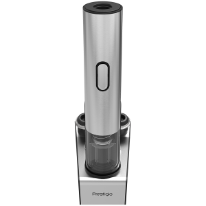 Prestigio Garda, smart wine opener, simple operation with 2 buttons, aerator, vacuum stopper preserver, foil cutter, opens up to 50 bottles wihout recharging, premium design, 500mAh battery, Dimensions D 17mm* H 290mm* W100 mm, silver color.