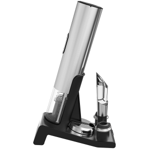 Prestigio Garda, smart wine opener, simple operation with 2 buttons, aerator, vacuum stopper preserver, foil cutter, opens up to 50 bottles wihout recharging, premium design, 500mAh battery, Dimensions D 17mm* H 290mm* W100 mm, silver color.