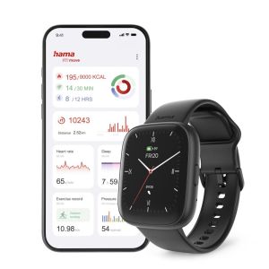 HAMA Смарт часовник "4000", функция за разговори, анализ на съня, водоустойчив, 46 мм, черен