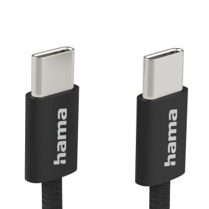 HAMA Кабел за зареждане "Fabric", USB-C - USB-C, 1 m, Nylon, черен