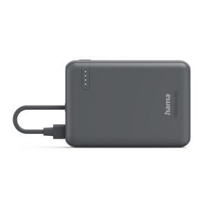 HAMA Външна батерия „Travel“ с кабел, 10000mAh, 2 изхода: 2x USB-C, антрацит