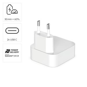 HAMA Бързо мини зарядно GaN, 2 x USB-C, PD, 40 W, сгъващ се адаптер, бял