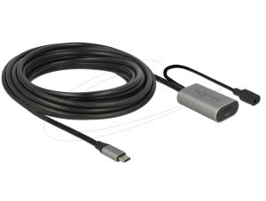 Delock Кабел активен удължителен USB-C към USB-C женско , 5m, (доп. DC захранващ сокет за опцион. захр.)