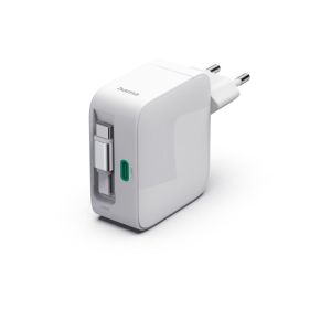 HAMA Бързо зарядно, 65 W, GaN, 2x USB-C, с разтегателен кабел 0.7м, бял