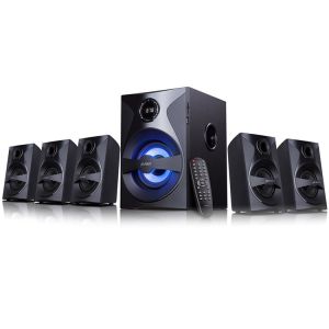 F&D F3800X 5.1 Multimedia Speakers, 80W RMS (10Wx5+30W), 5x3'' Satellites + 5.25'' Subwoofer, BT 5.0/AUX/USB/FM/SD card reader/Multi-color LED/LED Display/Remote Control/Wooden/Black