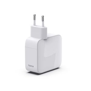 HAMA Бързо зарядно, 30 W, GaN, 2x USB-C, с разтегателен кабел 0.7м, бял