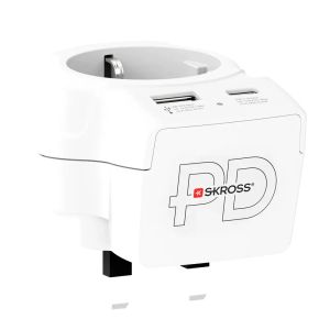Skross универсален адаптер Europe to UK + 1 x USB  A/C порт, 20W 1500283E