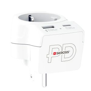 Skross универсален адаптер Europe to USA+1xUSB A/C, 20W , 1500284E