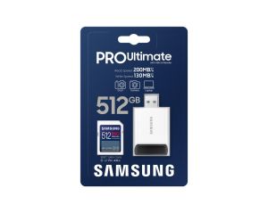 Карта памет Samsung PRO Ultimate Full-Size, SDXC UHS-I, 512GB, U3, V30, USB Адаптер