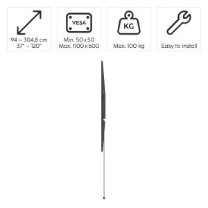 Стенна стойка за TV, 120" (305 см) до 100 кг, разстояние от стената 2,8 см