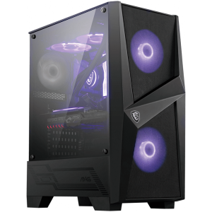 MSI MAG FORGE 100M, Mid-Tower, ATX/Micro-ATX/Mini-ITX, 2x USB 3.2 Gen 1 Type-A, 1x Audio/1x Mic, RGB Hub, RGB Button, 3x 120mm Fans (2x RGB), Mesh Front Panel, Tempered Glass