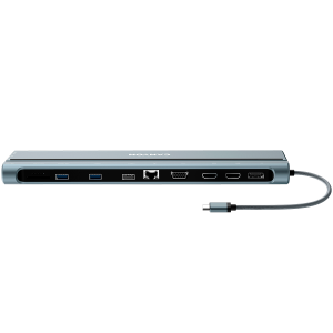 CANYON DS-90, 14 in 1 hub, with Type C female *2,Type C male *1:max 10Gbps,USBA*3:max 10Gbps,DP*1，VGA*1,SD card slot*1,TF card slot*1,Audio 3.5 audio*1,HDMI*2,RJ45*1,cable length 0.20m,Aluminum alloy housing,76*22.5*301mm,Dark grey