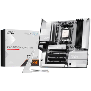MSI PRO B850M-A WIFI PZ, mATX, Socket AM5, 4x DDR5 Dual Channel DDR5 up to 8200(OC)MHz, 4x PCIe x16 slot, 2x M.2 slot, 3x USB 5Gbps, 3x USB 10Gbps, 1x USB 10Gbps Type-C, 7.1 HD Audio, 5G LAN, WiFI 7, BT, 3Y