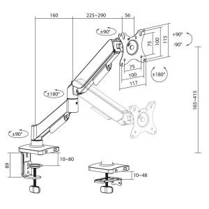 Стойка за монитор за бюро ACT AC8313, Регулируема, 17" - 34", 9 кг, газова пружина