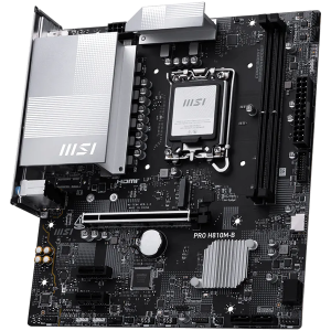 MSI PRO H810M-B, mATX, LGA 1851, 2x DDR5 Dual Channel DDR5 up to 6400(OC)MHz, 1x PCIe x16 slot, 1x M.2 slot, 4x USB 2.0, 2x USB 5Gbps, HDMI, DP, 7.1 HD Audio, 2.5G LAN, 3Y