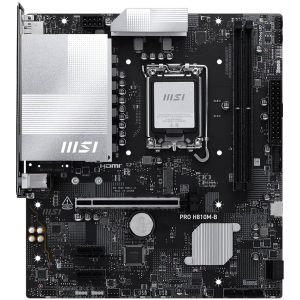 MSI PRO H810M-B, mATX, LGA 1851, 2x DDR5 Dual Channel DDR5 up to 6400(OC)MHz, 1x PCIe x16 slot, 1x M.2 slot, 4x USB 2.0, 2x USB 5Gbps, HDMI, DP, 7.1 HD Audio, 2.5G LAN, 3Y