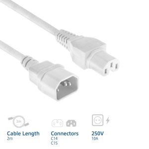 ACT Захранващ кабел C14-C15, бял, 2.0м